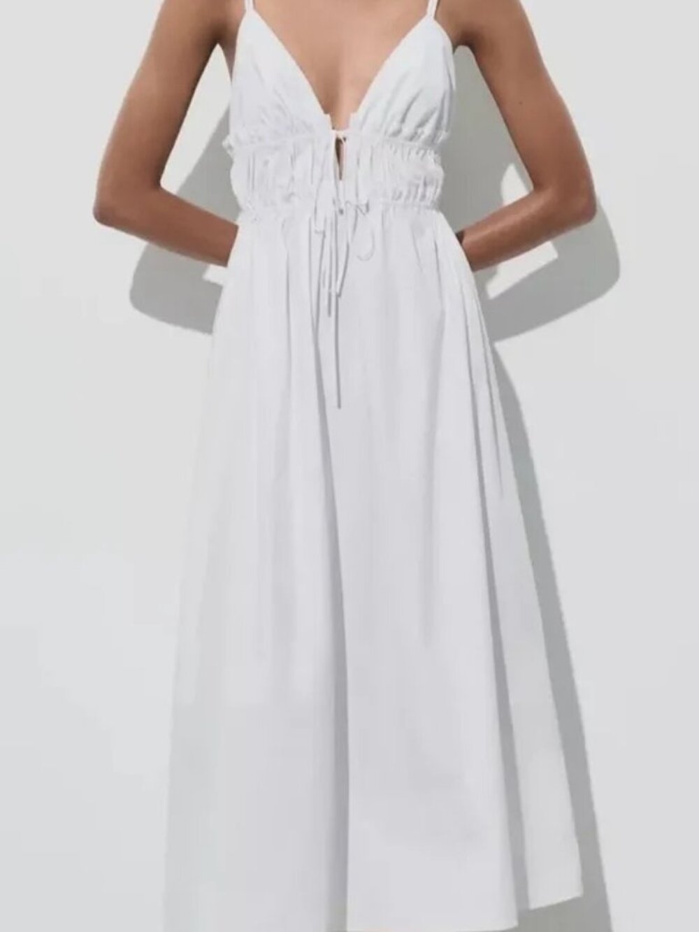 Zara White Poplin Midi Dress with Straps
